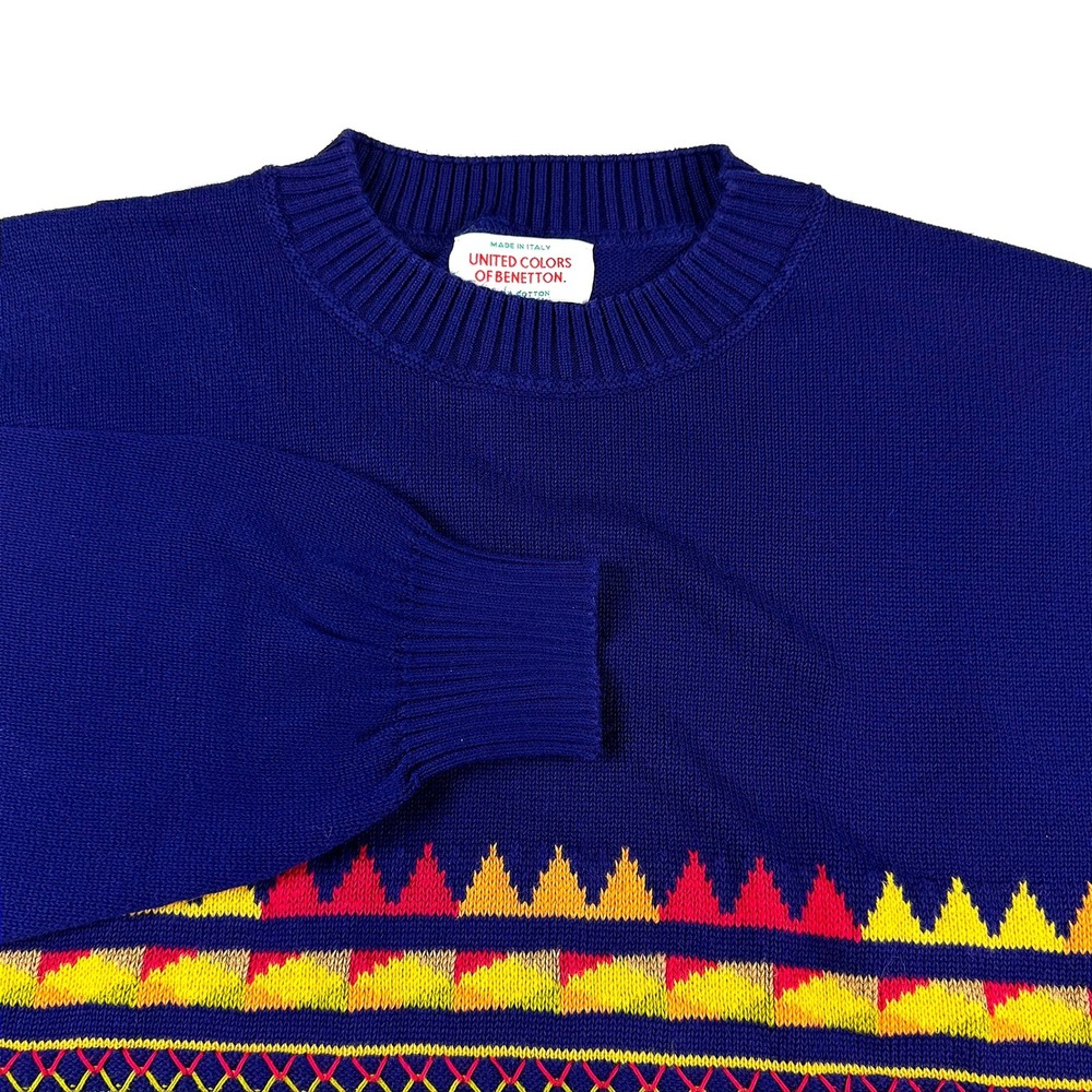 United Colors of Benetton‎ Men's Blue Geometric Pattern Knit Sweater